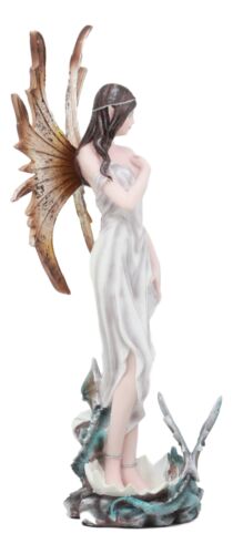 Celestial Goddess White Fairy With Blue Baby Dragon Hatchlings Statue 12.25"H