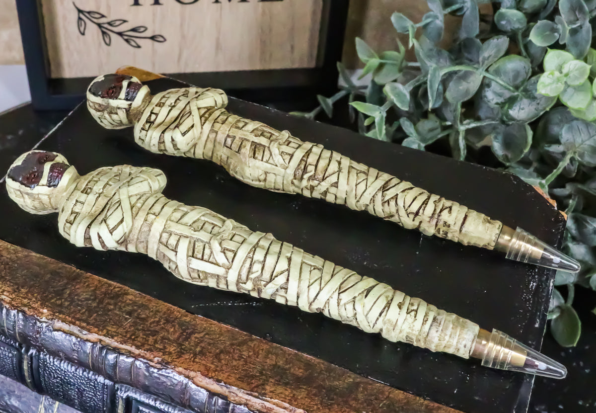 Pack Of 6 Egyptian Bandage Wrapped Mummy Sarcophagus Sculptural Ballpoint Pens