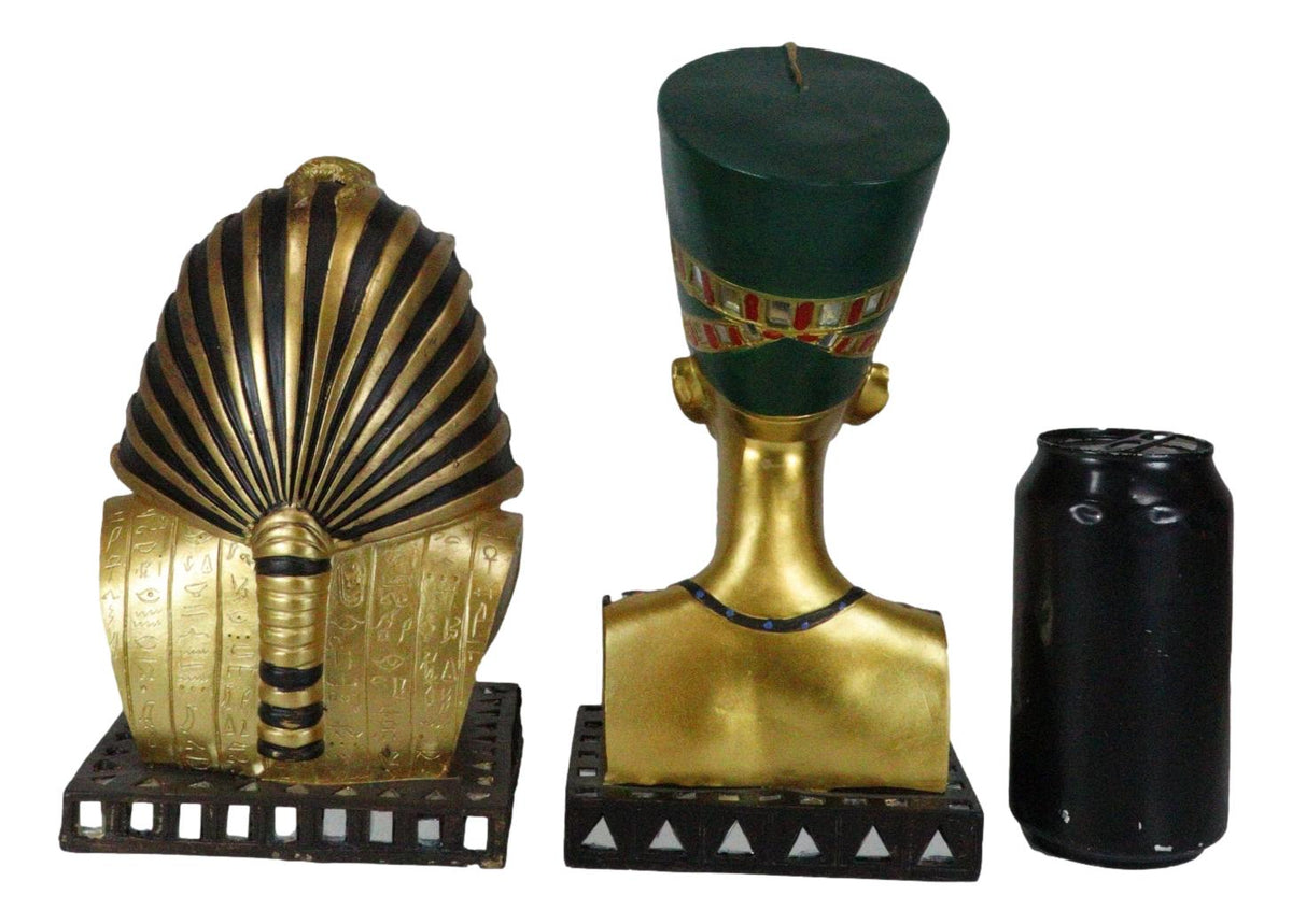 Ebros Golden Mask of Egypt Pharaoh King TUT and Queen Nefertiti Statue Set of 2 - Ebros Gift