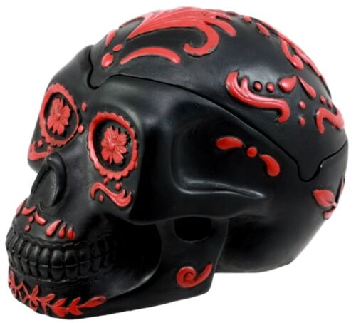 Ebros Gift El Diablo Day of The Dead Red Rose Skull Ashtray Tribal Tattoo Skull Figurine 5"Long