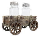 Vintage Old Fashioned Faux Wood Rustic Wagon Cart Salt Pepper Shakers Holder Set