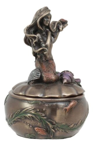 Ebros Mermaid Sitting On Oyster Sea Shell Small Jewelry Decorative Trinket Box