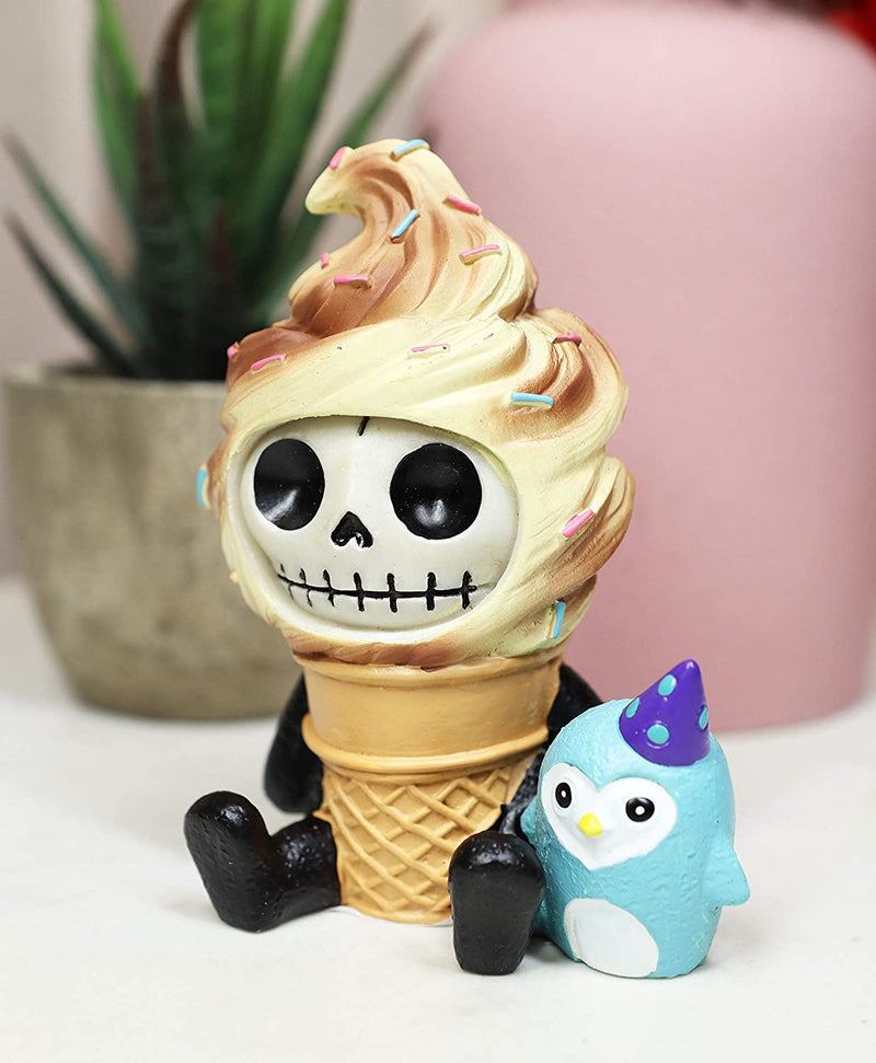 Ebros Furry Bones Sweet Tooth Ice Cream Swirl On Sugar Cone Skeleton Figurine