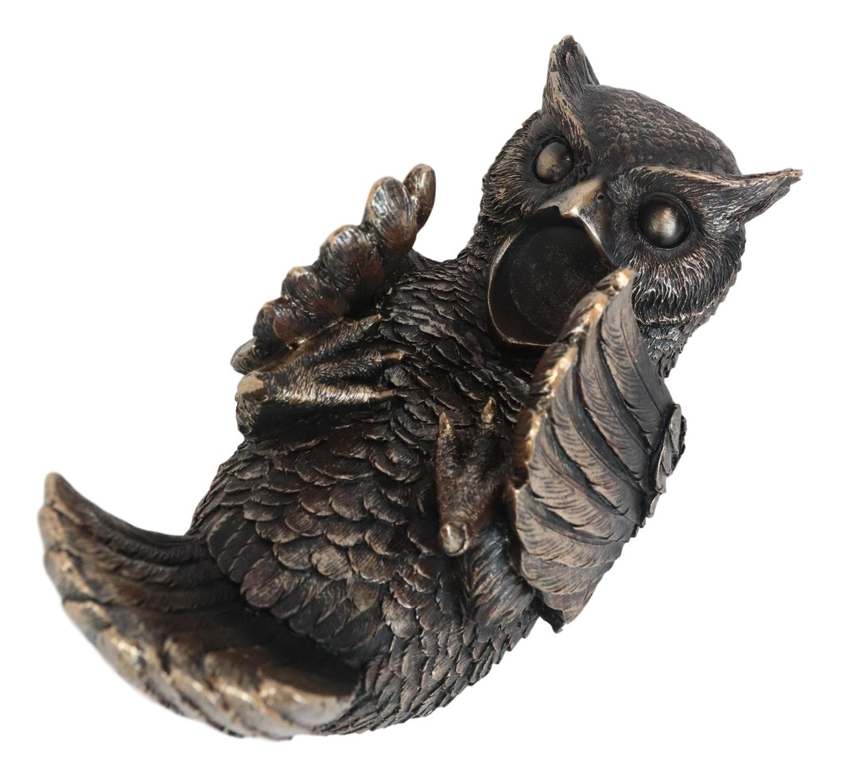 Bronzed Wise Wine Great Horned Owl Wine Holder 9.25"Long Home Decor - Ebros Gift