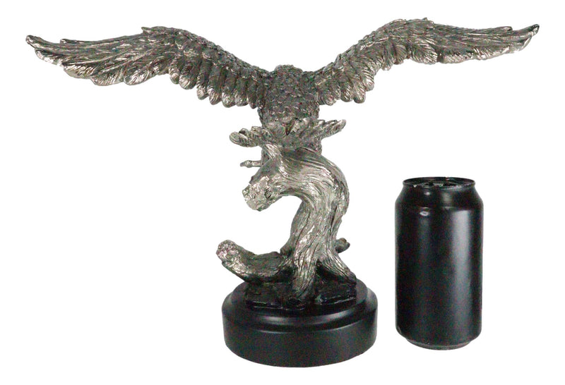 Large Majestic Electroplated Pewter Silver Bald Eagle Catching Prey Statue