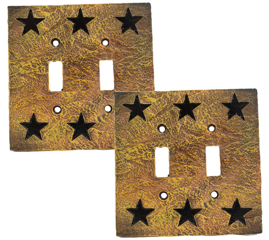 Set of 2 Western Stars Silhouette Textured Wall Double Toggle Switch Cover Plate