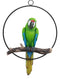 Hanging Military Macaw Parrot Perching on Branch in Metal Round Ring 13.5"H