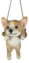 Deer Head Chihuahua Puppy Dog On Branch Swing Hanger Wall Decor Figurine