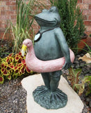 Large Verdi Green Aluminum Beach Tourist With Duck Float Frog Garden Statue 20"H
