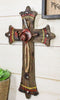 Rustic Fire Fighter Tools Fireman Axe Helmet Water Hose Faux Wood Wall Cross