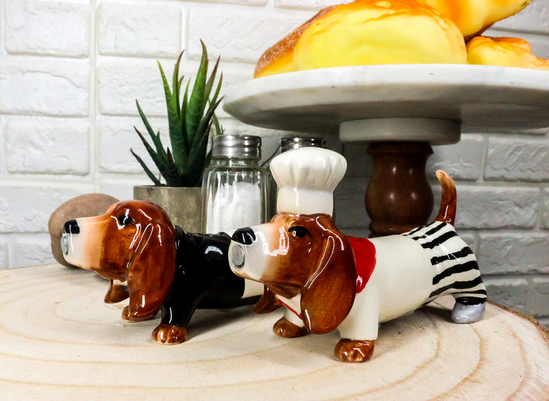 Ebros French Basset Hound Chef And Butler Dogs Ceramic Salt And Pepper Shakers Set