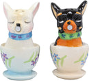 Ceramic Teacup Black White Chihuahua Dogs Kissing Salt And Pepper Shakers Set