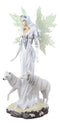 Large 21.25"H Frozen White Witch Fairy With Two Albino Wolf Direwolves Statue