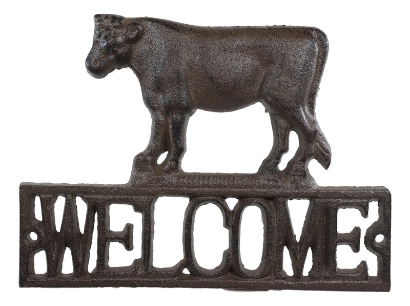 Rustic Farmhouse Farm Cow Silhouette Welcome Sign Wall Decor Cutout Plaque 8"W