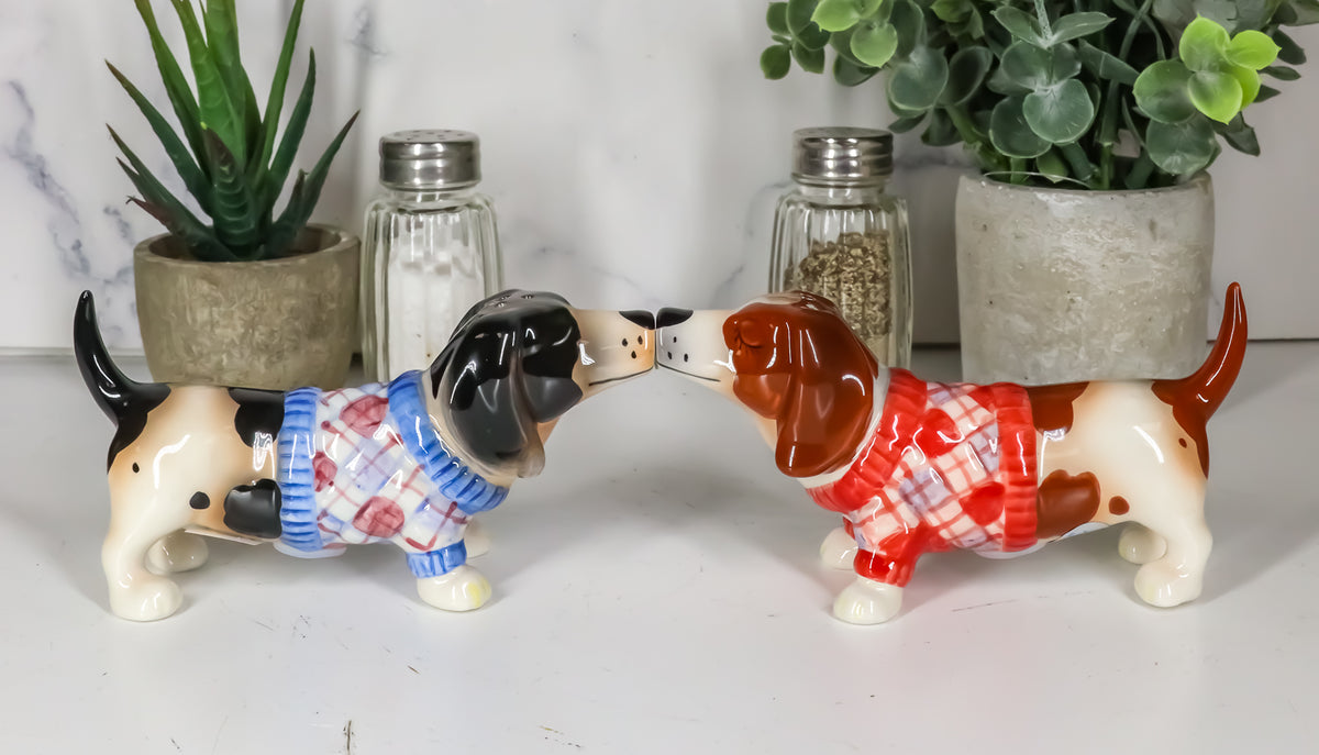 Ebros French Basset Hounds Magnetic Ceramic Salt Pepper Shakers Collectible Set - Ebros Gift