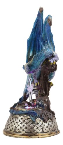 Midnight Armored Dragon On Celtic Knot Pedestal Figurine With LED Crystal Light