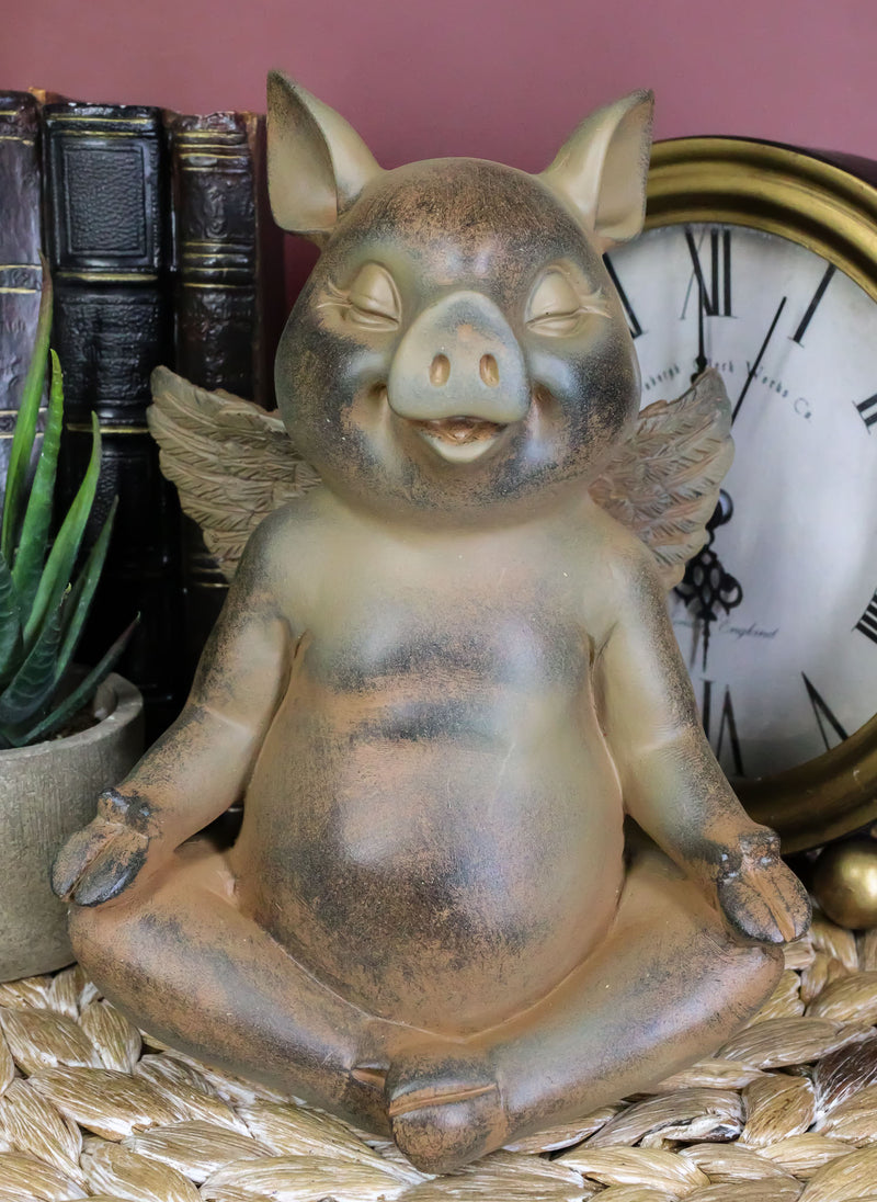 Zen Yoga Flying Pig Angel Hog Heavens Meditating In Lotus Pose Rustic Statue