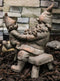 Family Bonding Papa Gnome With Baby Gnome Sitting On Wooden Stool Garden Statue
