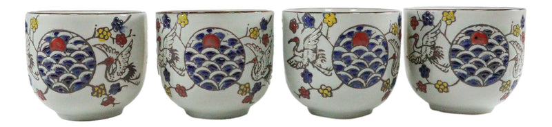White Storks Cherry Blossom Red Moon Night Sky Ceramic Teapot And 4 Tea Cups Set