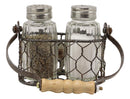 Ebros Gift Galvanized Metal Rustic Vintage Farm Milk Wire Basket Crate With Chicken Rooster Sign Salt And Pepper Shakers Display Holder Set 5.25"High