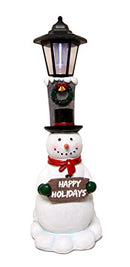 Ebros Jolly Christmas Season Frosty The Snowman Decorative Statue With Solar LED Light Lantern Lamp 18.5"H As Home Patio Guest Greeter Welcome Decor With Happy Holidays Sign Plaque