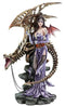 Large 25"H Goth Vampire Fairy In Night Gown With Chained Skeleton Dragon Statue