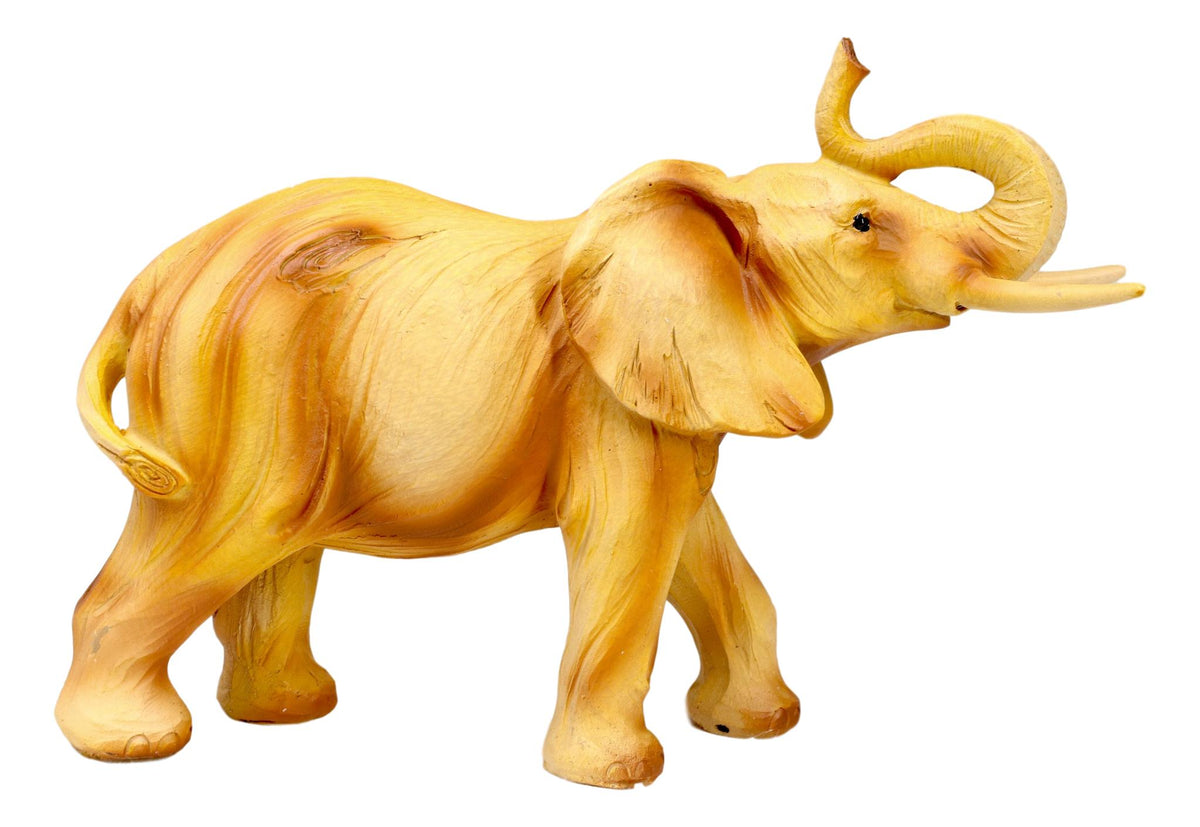 Safari Savannah Landscape Majestic Elephant With Trunk Up Faux Wood Figurine - Ebros Gift