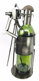 Professional Photographer With Camera On Tripod Stand Steel Metal Wine Holder