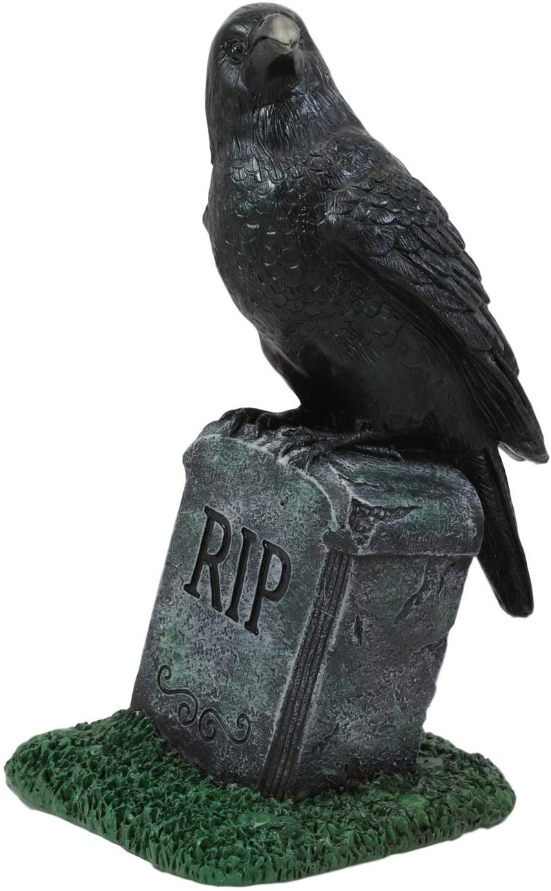 Ebros Gothic Raven Crow On Tombstone Statue 8"H RIP Headstone Figurine Decor