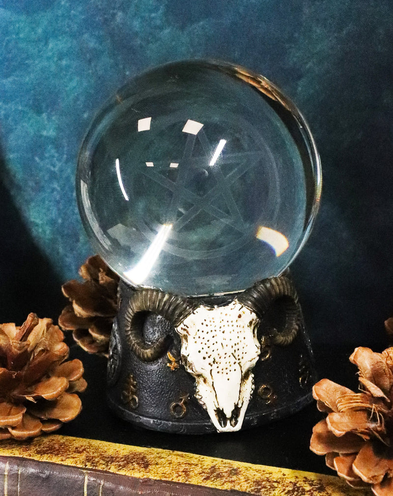 Ebros Sabbatic Goat Baphomet Ram Skull Pentagram LED Glass Gazing Ball Figurine