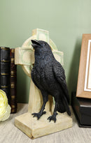 Harbinger Of Doom Macabre Raven Crow Perching On Celtic High Cross Figurine