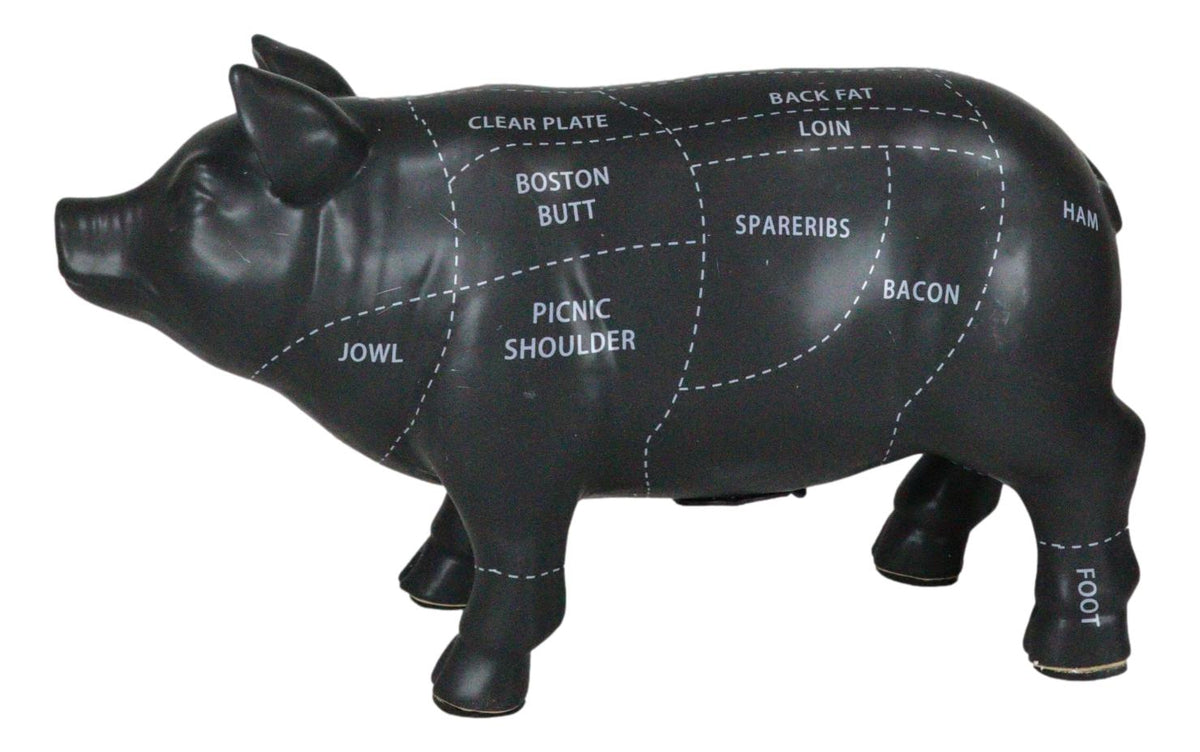 Large Ceramic Country Farm Black Pig Swine Pork Butcher Chart Piggy Coin Bank