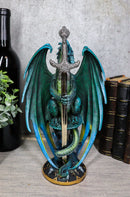 Ebros Ram Skull Blade Ruth Thompson Green Dragon Statue with Dragon Letter Opener Blade 10" Tall Dragon Blade Series Collection Mythical Fantasy Decor Sculpture