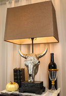 26" Southwest Vintage Rustic Floral Scroll Steer Bison Skull Table Lamp W/ Shade