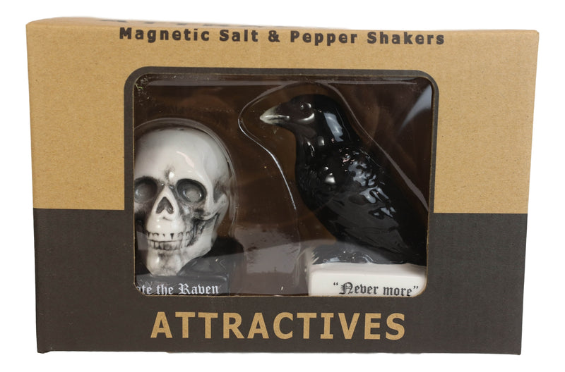 Ceramic Quote The Raven Nevermore Skull Salt And Pepper Shakers Figurine Set