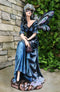Large Iridescent Winged Peacock Train Blue Masquerade Fairy With Owl Statue