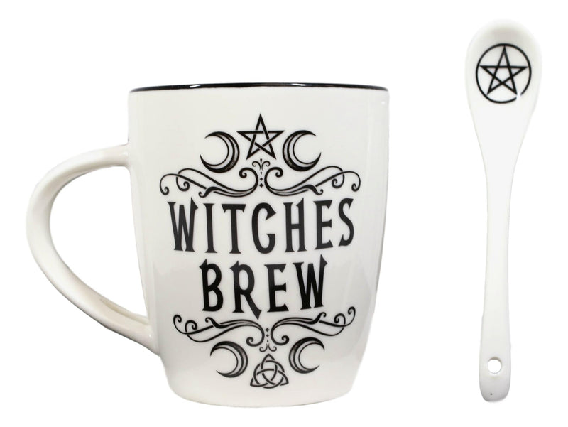 Wicca Sacred Moon Triple Goddess Pentacle Witches Brew Ceramic Mug And Spoon Set