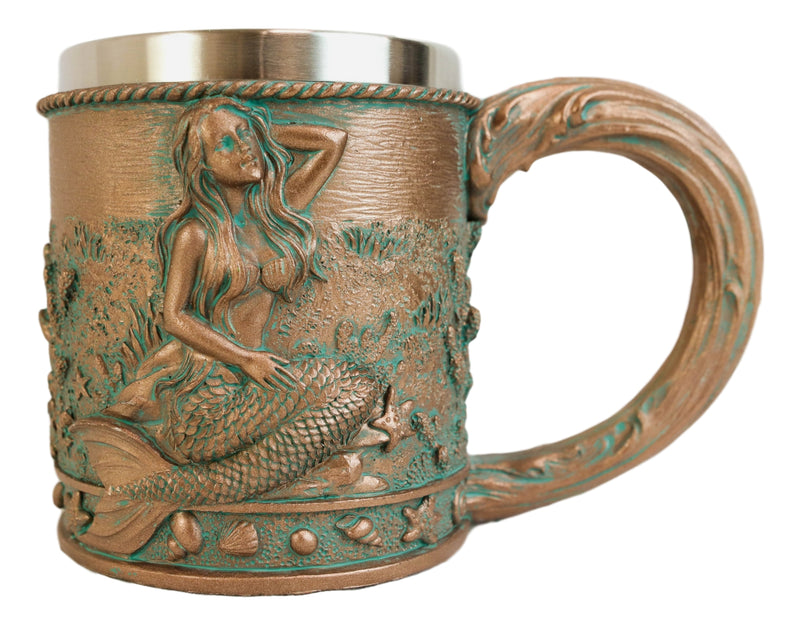 Rustic Nautical Ocean Coral Reef Mermaid With Sea Stars Shells Coffee Tea Mug