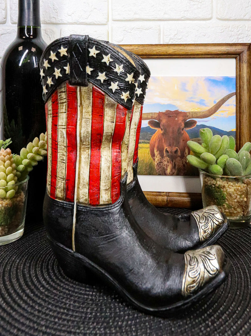 Rustic Western USA Flag Cowboy Boot Figurine Cell Phone Book Holder Easel Stand