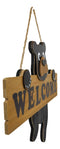 Black Bear Cub Hanging On Welcome Sign Plank MDF Wood Door Or Wall Decorative