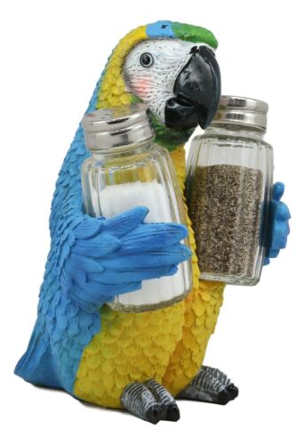 Ebros Tropical Rainforest Blue Scarlet Macaw Parrot Salt Pepper Shakers Holder - Ebros Gift