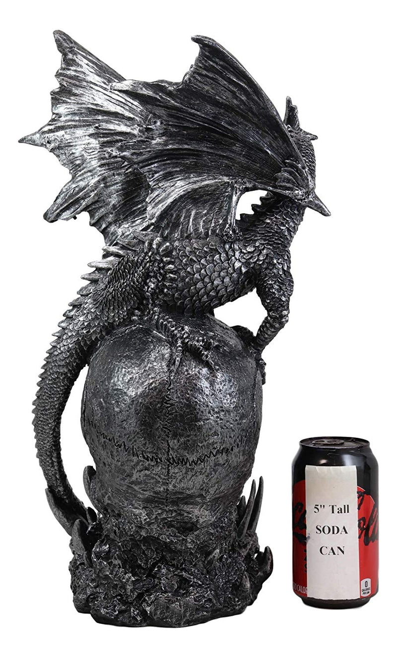 Large Gothic Guardian Behemoth Winged Dragon Standing On Graveyard Skull Statue