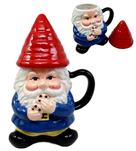 Ebros Mr Gnome Eating Cookie Lidded Ceramic Mug Coffee Cup Home Kitchen Decor - Ebros Gift