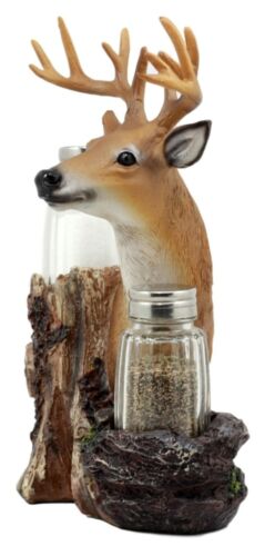Ebros Rustic Woodlands Wild Deer Big Buck Bust Salt & Pepper Shakers Holder - Ebros Gift