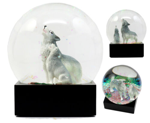 Ebros Wolf Water Globe Alpha Wolf & Cub Family Collectible Figurine 4.5"Tall