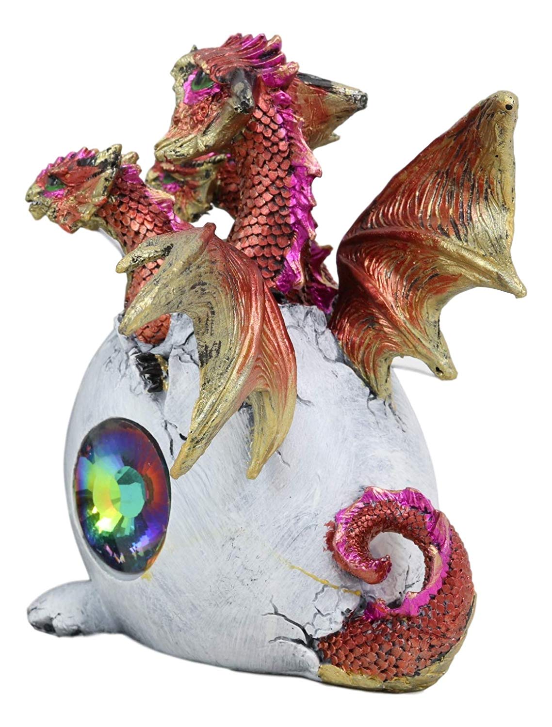 Ebros Gift Solar Raeon Crystal Hydra 3 Headed Dragon Hatchling Breaking Out of Egg Shell Decorative Figurine 5" H Dungeons and Dragons Statue Wyrmling Eggs Decor Medieval Renaissance Theme