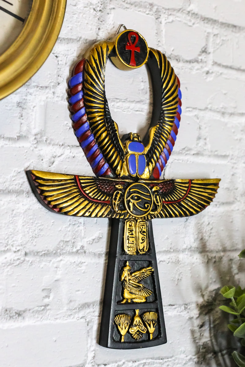 Ebros Egyptian Golden Ankh Scarab Maat and Eye of Horus Wall Decor Figurine 8" H