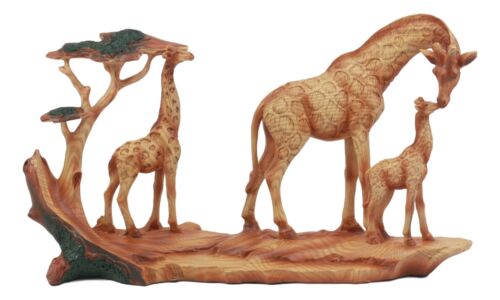Wildlife Safari Giraffe Family In Savanna Scene Statue 12"L Faux Wood Resin