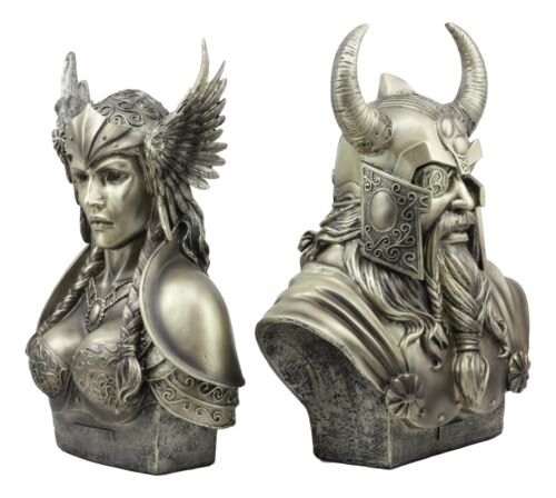 Ebros Norse Viking Mythology Chief God Odin and Goddess Valkyrie Busts Statue Set Poetic Edda Gods of Asgard Protectors of The Nine Realms