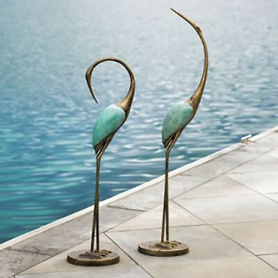 Large Pair Of Lover Preening Cranes Zen Garden Metal Statue Longevity Symbols - Ebros Gift